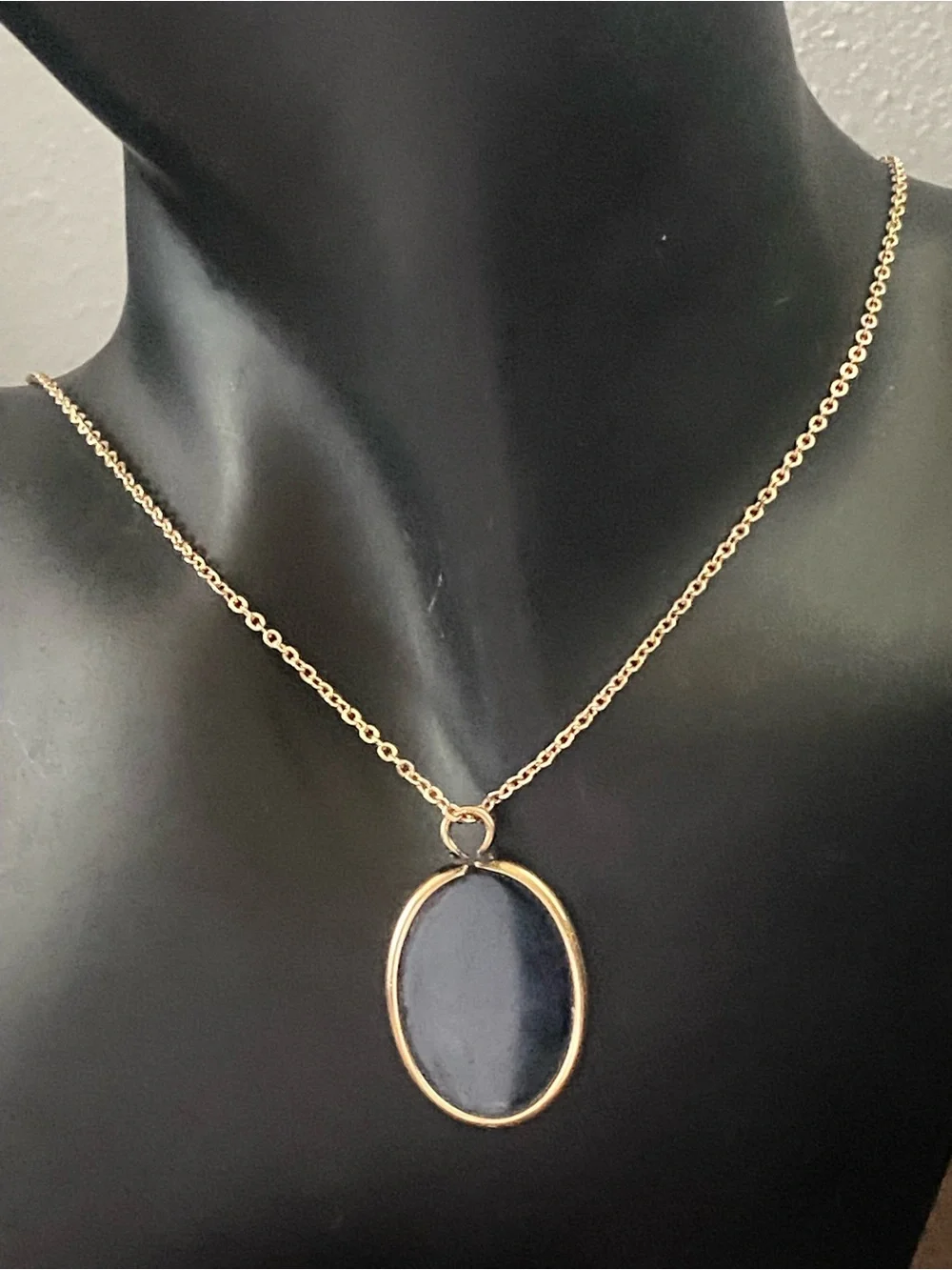 Gold-Tone and Black Oval Pendant Necklace, Bracelet w/slide, Earrings & Ring
